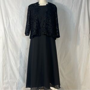 Black Cocktail Dress Maxi Fit & Flare Crocheted Lace Jacket
NWOT Large